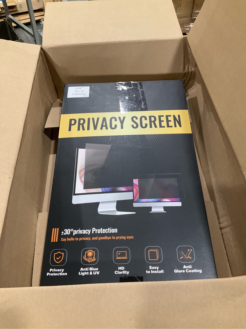 Condition photo showing Good Condition for magnetic 24 inch privacy screen for computer monitor 16:9 aspect ratio, hanging removable anti-blue/glare protector film, anti spy desktop security private filter 24in