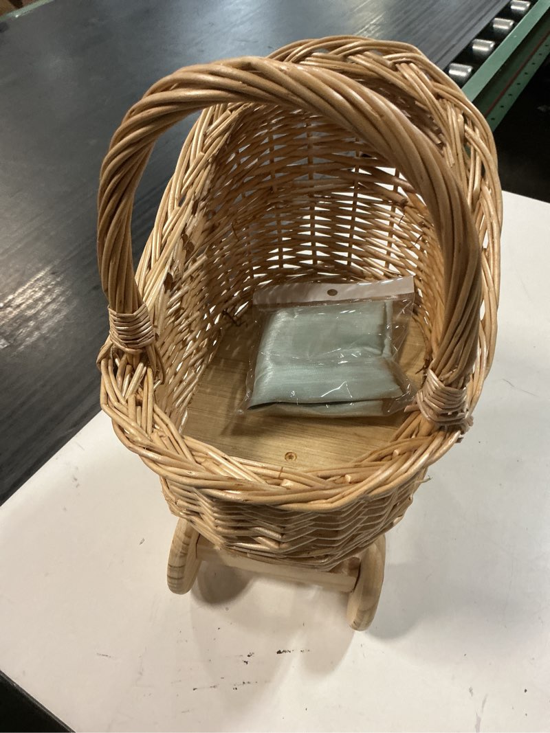 Condition photo showing Good Condition for woven rattan stroller shaped flower basket,with handle cute rustic decoration,for weddings party multifunctional flower arrangement candy display arrangements (s)