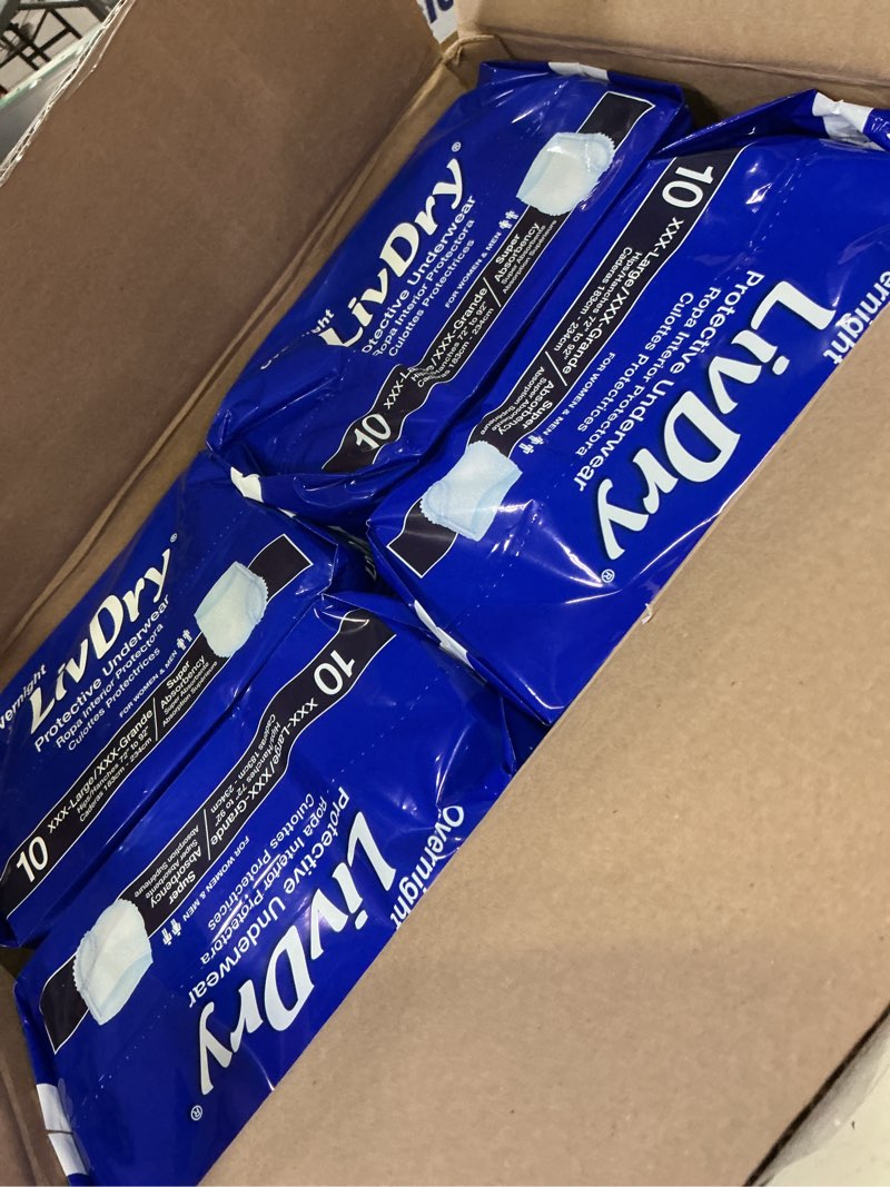 Condition photo showing New/Like New for livdry 3xl overnight adult diapers for women and men, xxxl incontinence underwear, 72”-92" waist, disposable pull-on briefs, xxx-large, 40 count 3x-large (40 count)