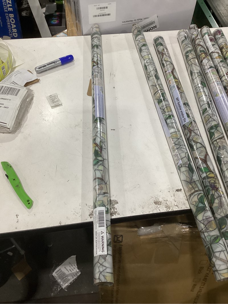 Condition photo showing New/Like New for window privacy film stain glass window film rainbow window film window clings non-adhesive reusable decorative for room (frosted vine, 35.4 x 78.7 in) frosted vine 35.4 x 78.7 in