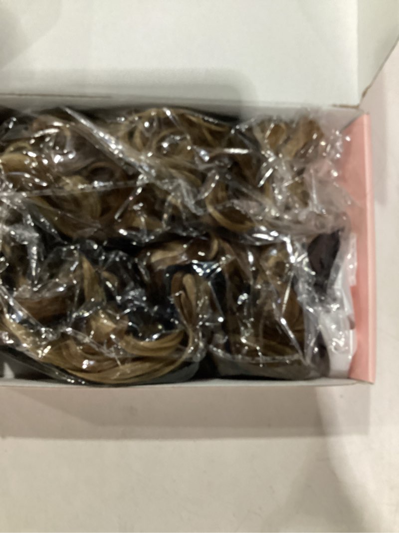 Condition photo showing Good Condition for reecho curly hair extensions, 4pcs 24 inch clip in hair extensions lace weft short curly extensions clip ins invisible natural hairpieces for women, light brown with blonde highlights light brown with blonde highlights 24 inch