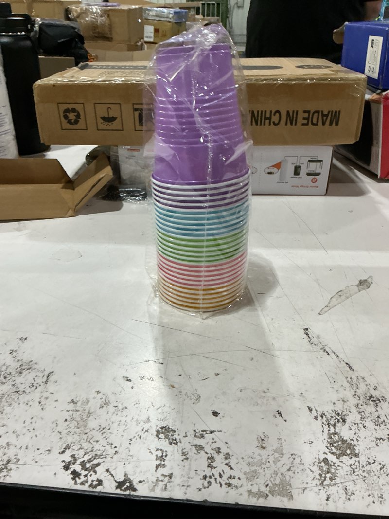 Condition photo showing New/Like New for kochorie 100 pack disposable plastic cups 12 ounce drinking party cups bulk party cups for spring easter parties wedding birthday graduation picnics events, pastel rainbow pastel rainbow 100