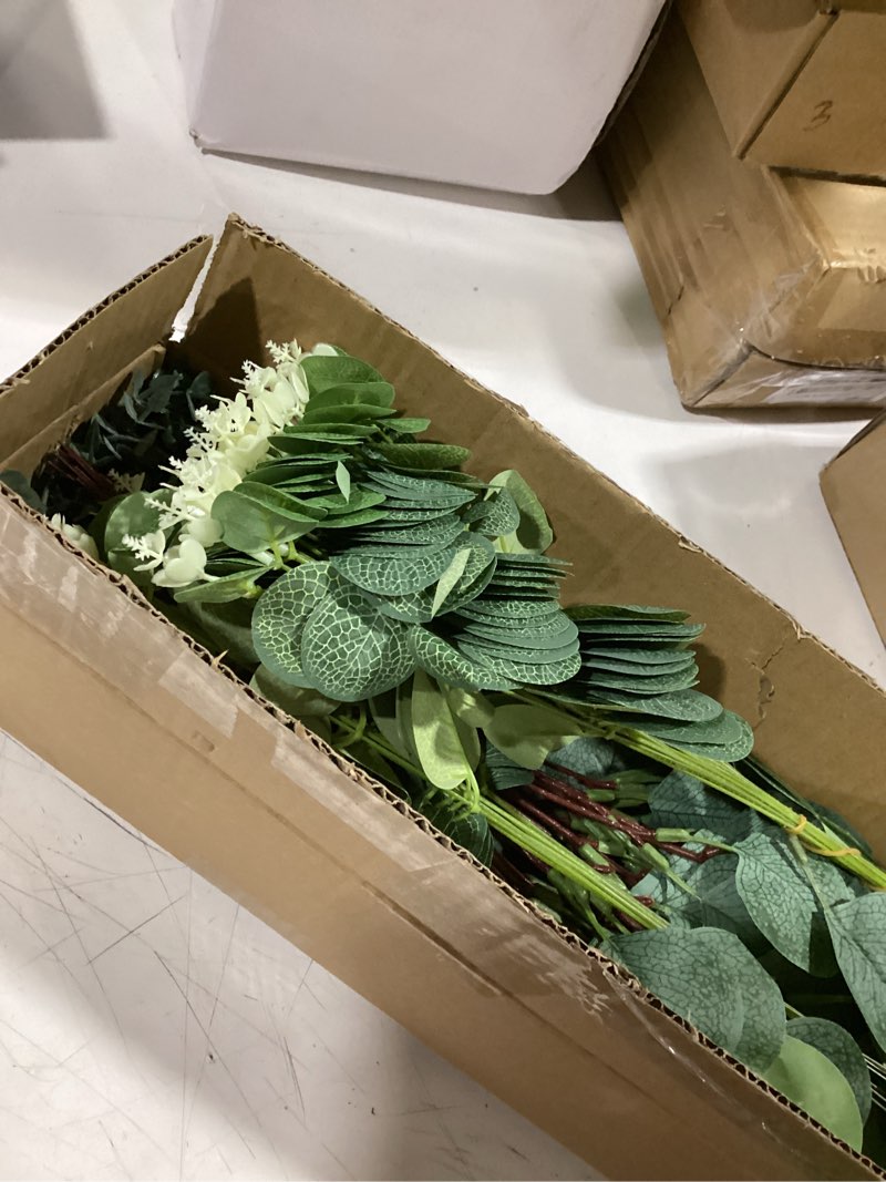Condition photo showing Good Condition for giegxin 90 pcs 3 kinds mixed artificial eucalyptus leaves stems bulk silver dollar leaves picks dried eucalyptus bundle faux spray for wedding vase bouquet floral arrangement (green) green 90