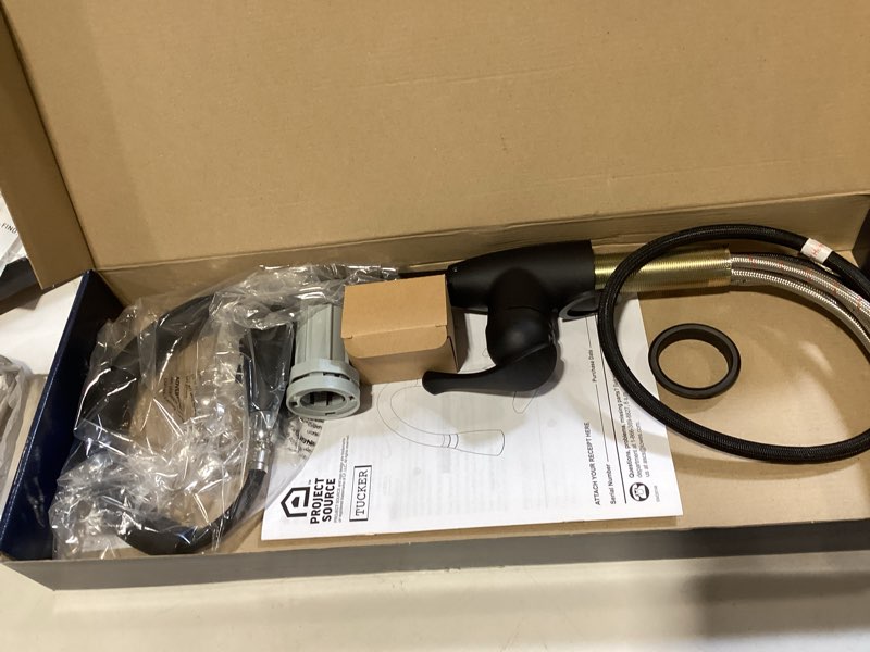 Condition photo showing Good Condition for project source tucker matte black single handle pull-down kitchen faucet new