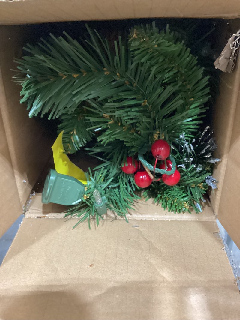 Condition photo showing Good Condition for national tree company 9 ft pre-lit crestwood spruce artificial christmas garland, christmas decoration with glitter, pinecones, red berries, 50 clear lights, 180 tips, green plug in tree