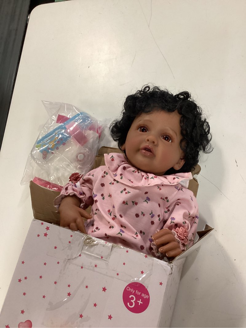Condition photo showing New/Like New for scom black reborn baby doll - 18 inch realistic african american girl, looking real lifelike baby with soft cloth, newborn weighted brown hispanic doll with full vinyl body for 3 4 5 6 + year old gift