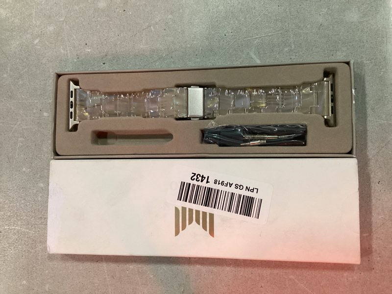 Condition photo showing Good Condition for v-moro resin bands compatible with apple watch series 8/9/10/11 band 45mm/46mm metal buckle fashion jewelry iwatch strap women bracelet for series 7/se/6/5/4/3/2/1/se/se 2(aurora,42mm/44mm/45m/46/49mm colorful creamy white-starlight 44mm/45mm/46mm/49mm/42mm(series 3 2 1)