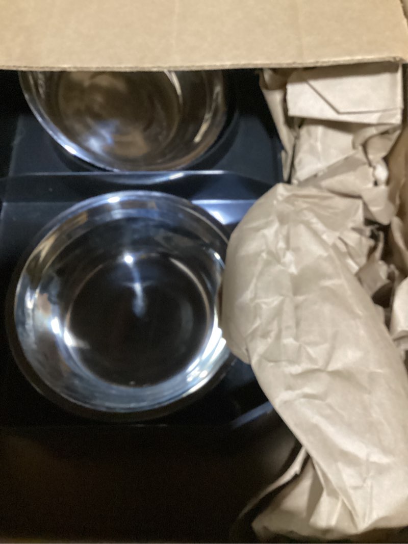 Condition photo showing New/Like New for URPOWER 3-in-1 Elevated Dog Bowls - Mess Proof Double Deck 4 Height Adjustable Raised Stand with 2 Stainless Steel Food Bowls & Licking Plate for Small, Medium & Large Dogs Black (3-in-1 with Stainless Steel Bowls & Licking Plate)