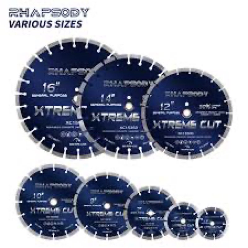 RHAPSODY 12 Inch Diamond Saw Blade, Segmented General Purpose Blade Dry/Wet Cutting Concrete, Reinfo