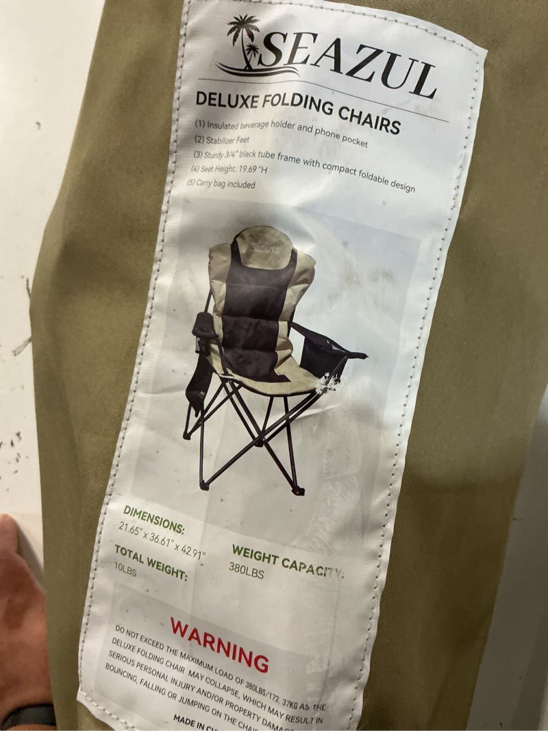 Condition photo showing Good Condition for adult camping chairs, heavy duty camping chairs, 1 pack, folding outdoor chairs, supports 380 lbs, portable travel camping chair with cup holder & cooler bag | folding chairs for outside, portable travel outdoor camp chair with cup holder & cooler bag, sports chairs, khaki