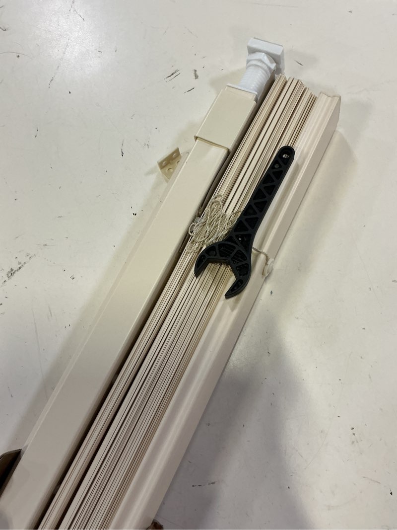 Condition photo showing As Is for lazblinds no tools no drill 1" vinyl mini blinds, cordless blinds for windows, light filtering horizontal window blinds & shades, 33 1/2" w x 64" h, cream cordless-cream 33 1/2" w × 64" h