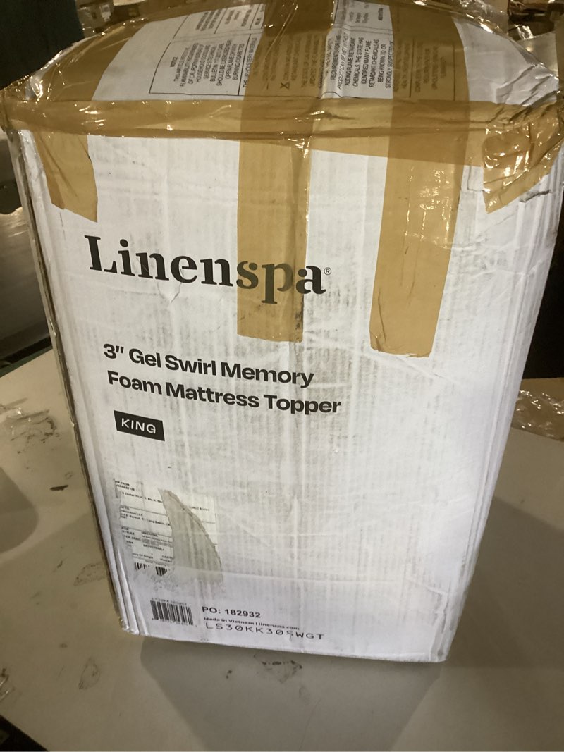 Condition photo showing New/Like New for linenspa 3 inch swirl gel memory foam mattress topper, king size – cooling gel infused, ventilation holes – pressure relieving bed topper – certipur certified king 3 inch swirl gel