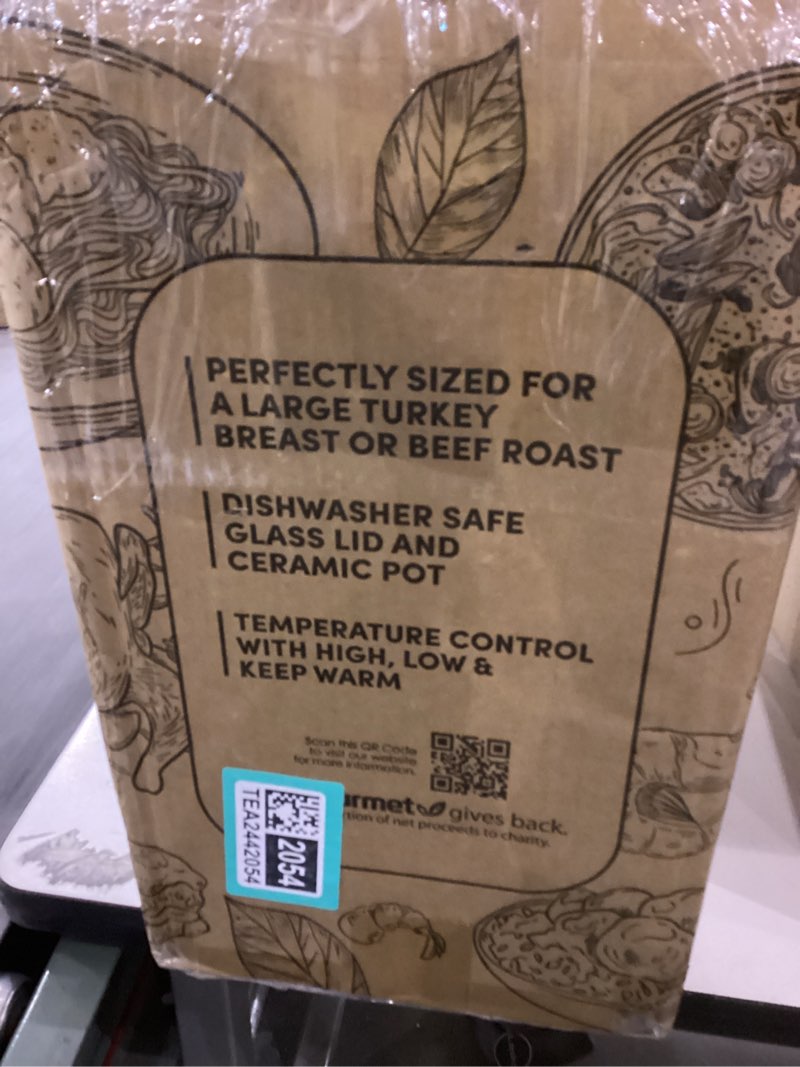 Condition photo showing As Is for Elite Gourmet MST-1234B## 6 Quart Diamond Pattern Slow Cooker, Removable, Dishwasher-Safe Stoneware Pot with Tempered Glass Lid, Cool-Touch Handles, 6 Quart, Black 6 Quarts