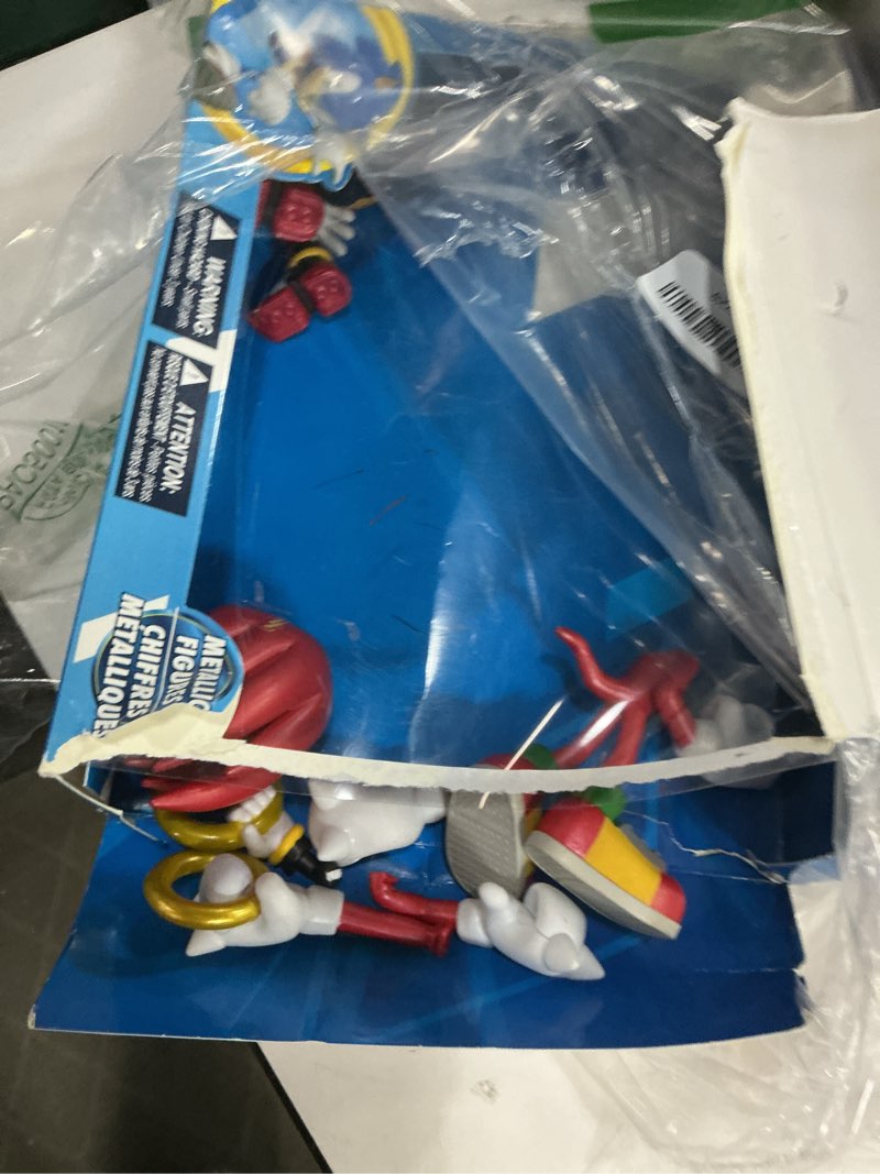 Condition photo showing As Is for official sonic the hedgehog metallic knuckles & shadow 4? action figures – buildable, interchangeable arms & accessories, collector window box metallic 2 pack - knuckles & shadow