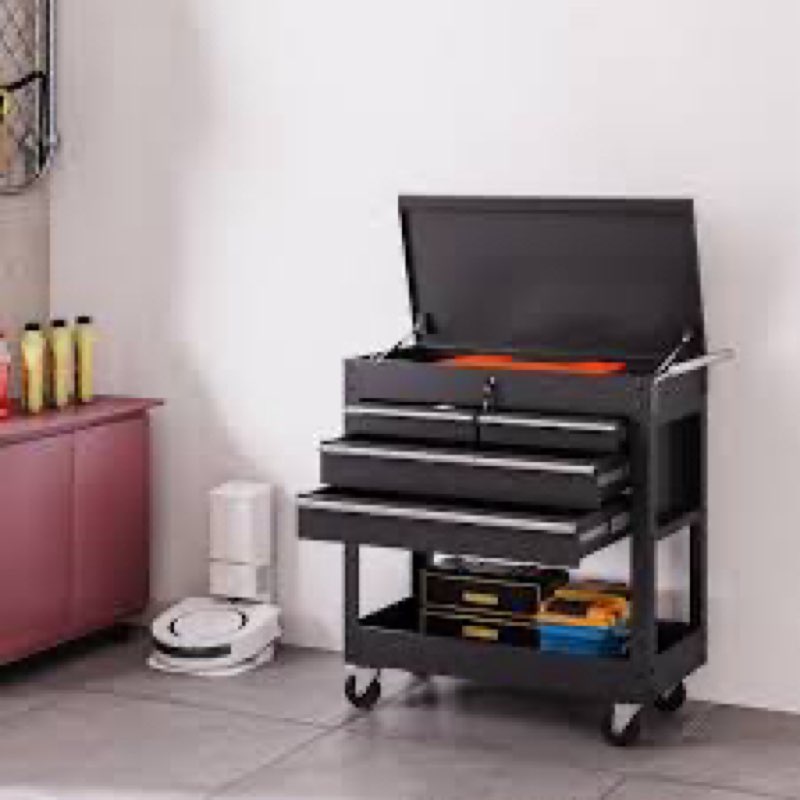 Garvee 4-Drawer Rolling Tool Chest, Tool Box Cart with Lock, Heavy Duty Metal Tool Cart On Wheels, Powder-Coated Steel, Tool Box Organizer