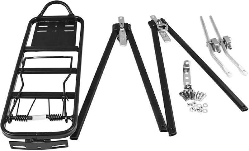Rack Sturdy Lightweight Aluminium Alloy Rear Carrier for Road Folding Bikes, Adjustable Height 35-50cm, 70kg Load Bearing