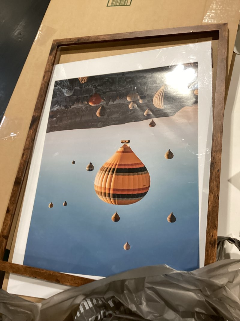 Condition photo showing Good Condition for wood 18x24 picture frame with 16x20 mat deep brown, display 16x20 with mat or 18x24 without mat, wood 18 by 24 photo frame, 18 x 24 frame for wall hanging display, deep brown 1 18x24 inch