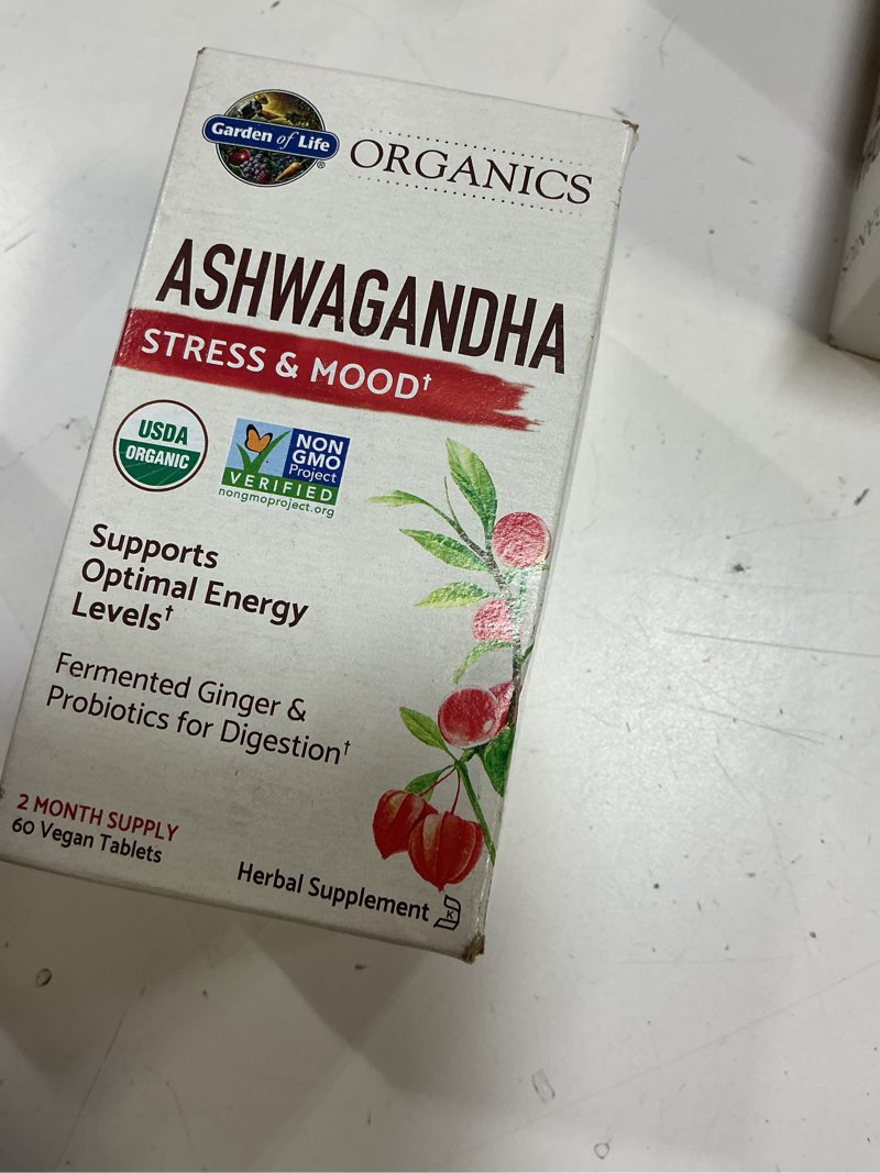 Condition photo showing New/Like New for (Best by:03/2026) MyKind Organics  Ashwagandha  Stress & Mood  60 Vegan Tablets  Garden of Life