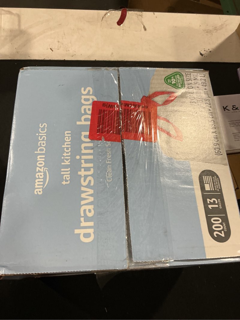 Condition photo showing New/Like New for Amazon Basics 13 Gallon Tall Kitchen Drawstring Trash Bags, Clean Fresh Scent, 10% Post Consumer Rec
