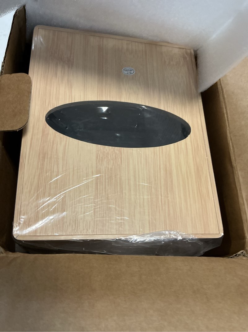 Condition photo showing Good Condition for wooden tissue box cover - digital square holder with dimmable alarm clock, temperature and date display - cordless home decor for office desk, nightstand and bedroom organization bamboo