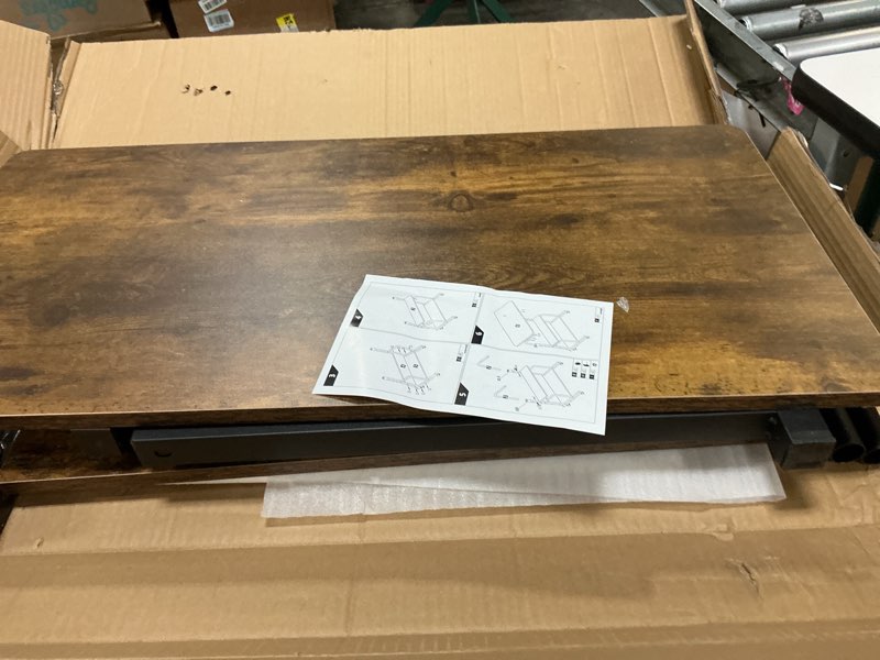 Condition photo showing As Is for Portable Rolling Desk on Wheels Adjustable Height Desks for Small Spaces, 32" Computer Desk with Storage Shelves for Home Office Rustic