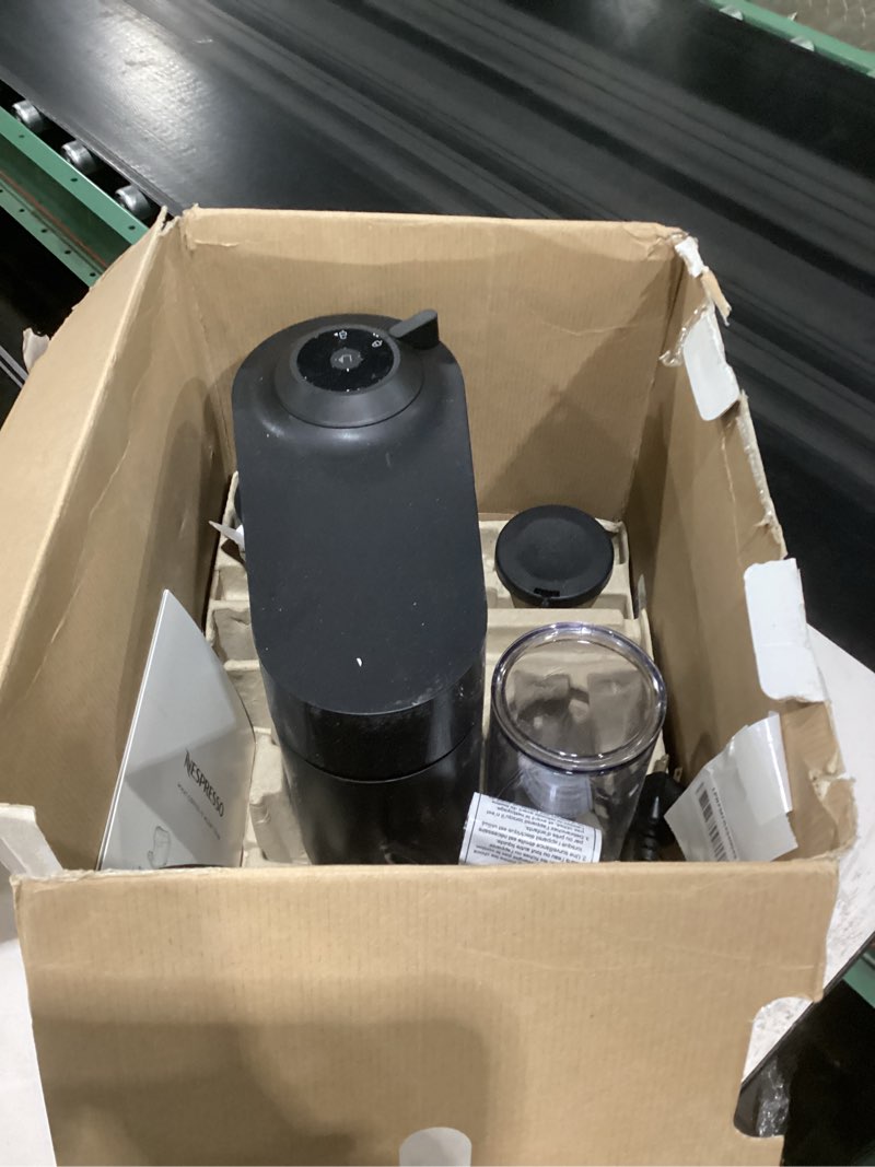 Condition photo showing As Is for nespresso vertuo pop+ coffee and espresso machine by de'longhi with aeroccino milk frother, liquorice black machine + frother liquorice black