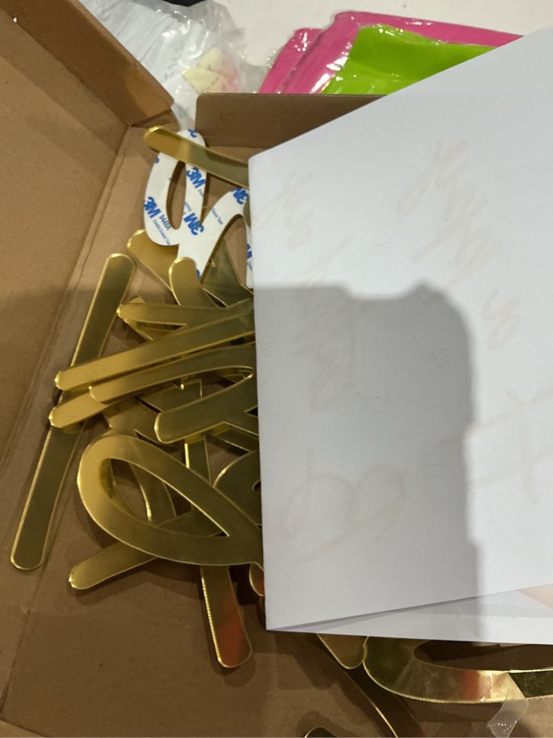 Condition photo showing Good Condition for yousoontic happy birthday sign for backdrop large happy birthday sticker letter acrylic mirror decal for balloon arch party sign wall, peel off the acrylic film(23 x 20 inches,classic,gold) 23 x 20 inches classic gold