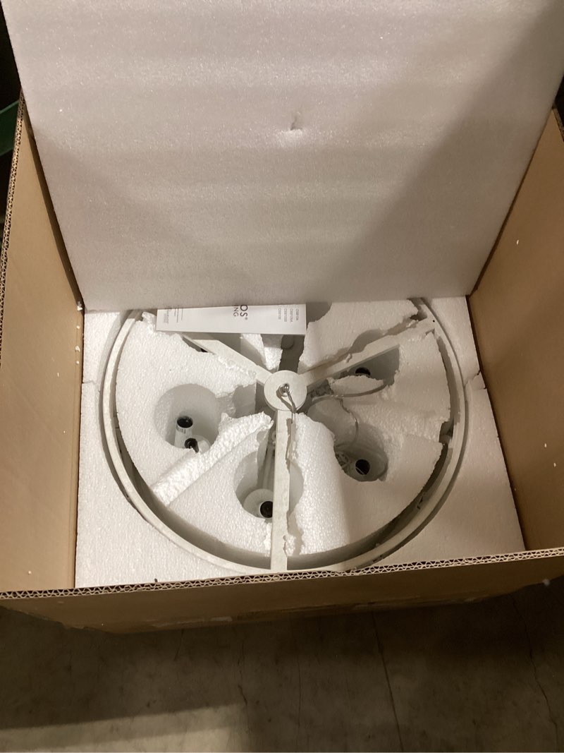 Condition photo showing As Is for farmhouse antique chandelier for dining room kitchen island 6-light drum pendant chandeliers distressed white metal round hanging lighting fixtures vintage rustic handmade chandelier w19.7 w19.7" antique white