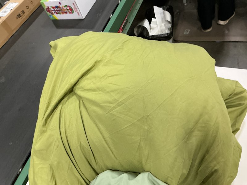 Condition photo showing As Is for JELLYMONI Avocado Green Duvet Cover Queen Size - 100% Washed Cotton Linen Like Textured Comforter Cover, 3 Pieces Breathable Soft Bedding Set with Zipper Closure (Avocado Green, Queen 90"x90")