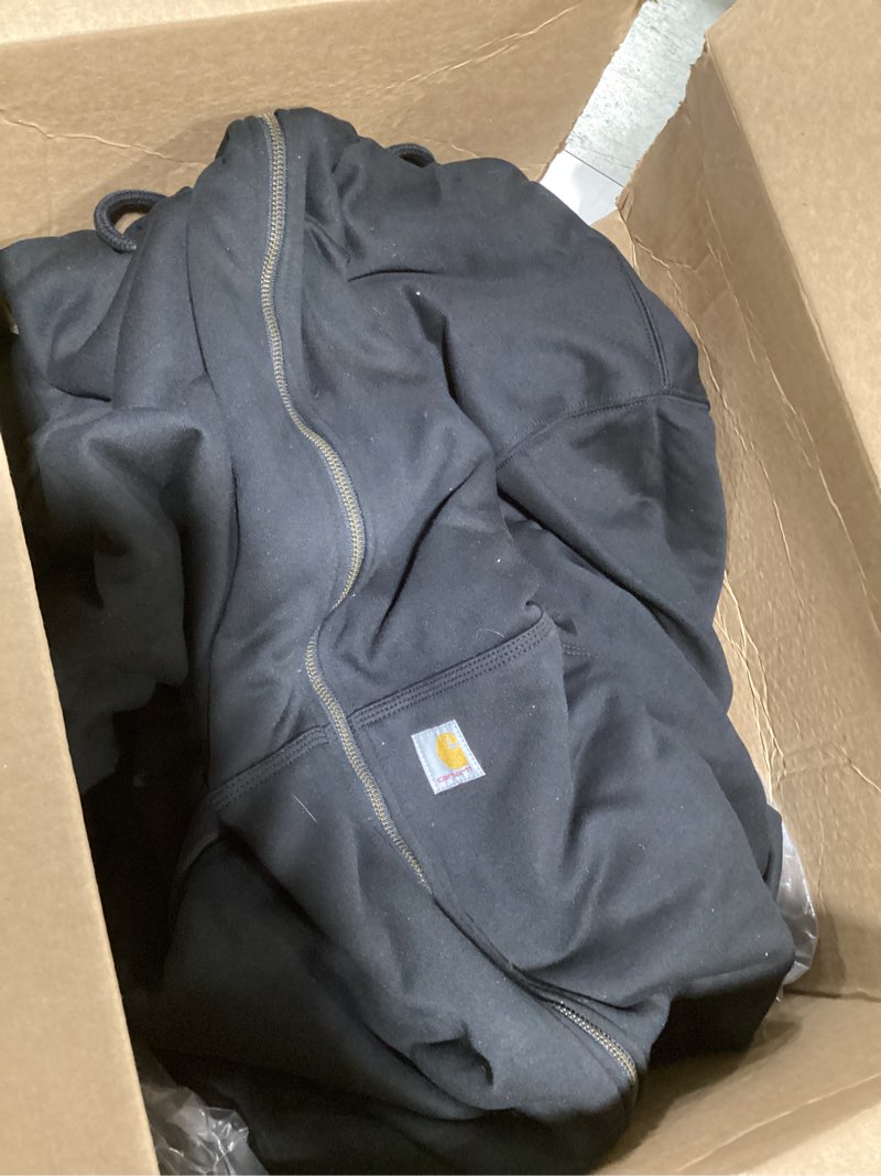 Condition photo showing As Is for carhartt men's rain defender relaxed fit midweight sherpa-lined full-zip sweatshirt medium black