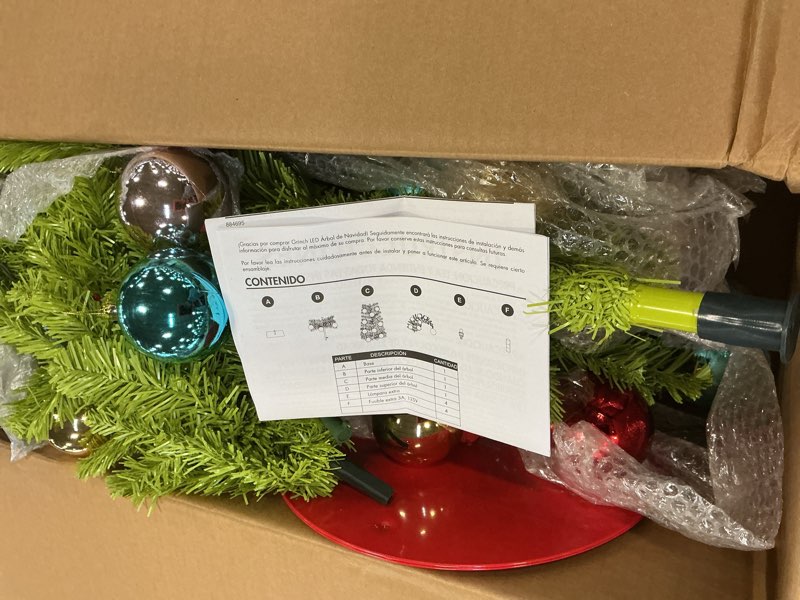 Condition photo showing Good Condition for 5.5FT Pre-lit Whimsical Artificial Christmas Tree with 150 LED Lights & Colorful Balls, Xmas Tree with 8 Lighting Modes Timer Remote Control & Metal Stand for Office Home Decor Indoor