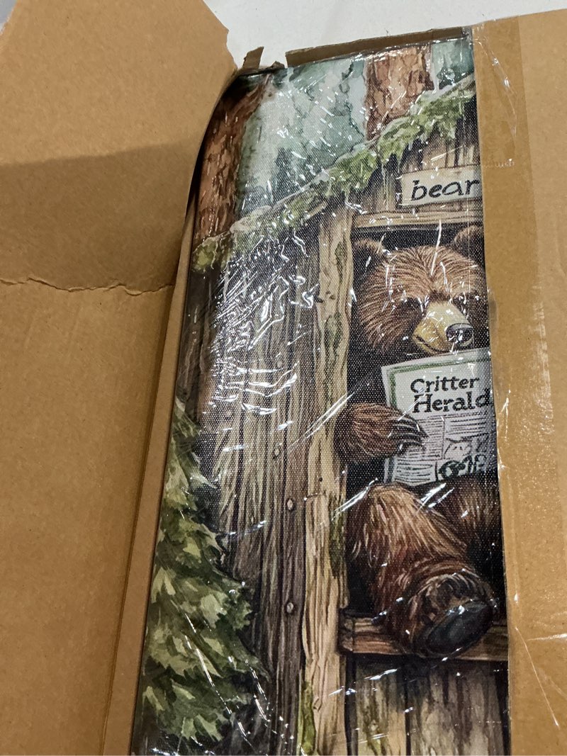 Condition photo showing New/Like New for bear framed canvas wall art rustic bear in outhouse picture animal on toilet prints forest wildlife painting farmhouse cabin bathroom decor for bathroom 12x16 inches yushizongxiong 16"l x 12"w