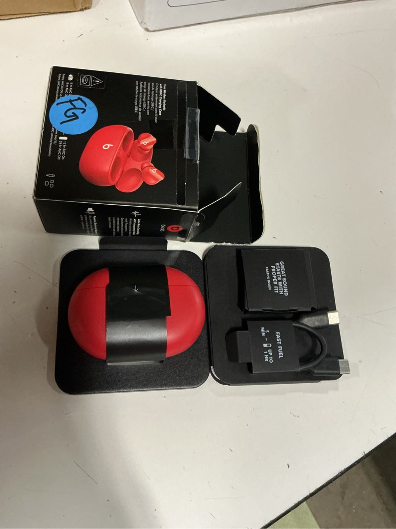 Condition photo showing Good Condition for beats studio buds - true wireless noise cancelling earbuds - compatible with apple & android, built-in microphone, ipx4 rating, sweat resistant earphones, class 1 bluetooth headphones - red red studio buds without applecare+