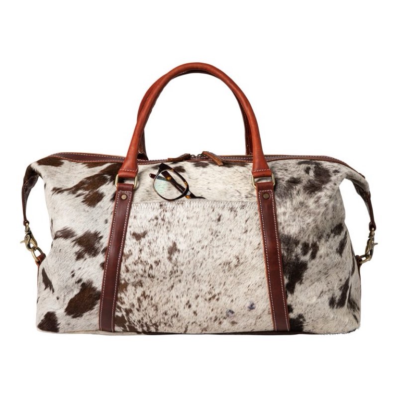 Condition photo showing As Is for huntley cowhide leather large travel tote bag duffle overnight weekend bag carry o