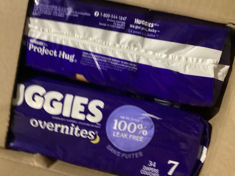Condition photo showing New/Like New for huggies size 7 overnites baby diapers: overnight diapers, size 7 (41+ lbs), 68 ct (2 packs of 34), packaging may vary size 7 68