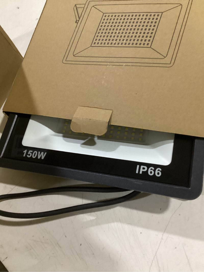 Condition photo showing Good Condition for 150w led flood light bulbs 2 pack, outdoor waterproof ip66, 18000lm 6000k daylight white, exterior security floodlights for yard, garden, garage, workshop 150w-2pack