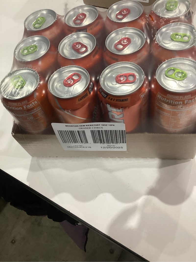 Condition photo showing New/Like New for Mountain Dew Kickstart, Orange Citrus, 92mg Caffeine, Vitamins B & C, 80 Calories, 5% Juice, 16 Fl Oz (Pack of 12) Orange Citrus 16 Fl Oz (Pack of 12)