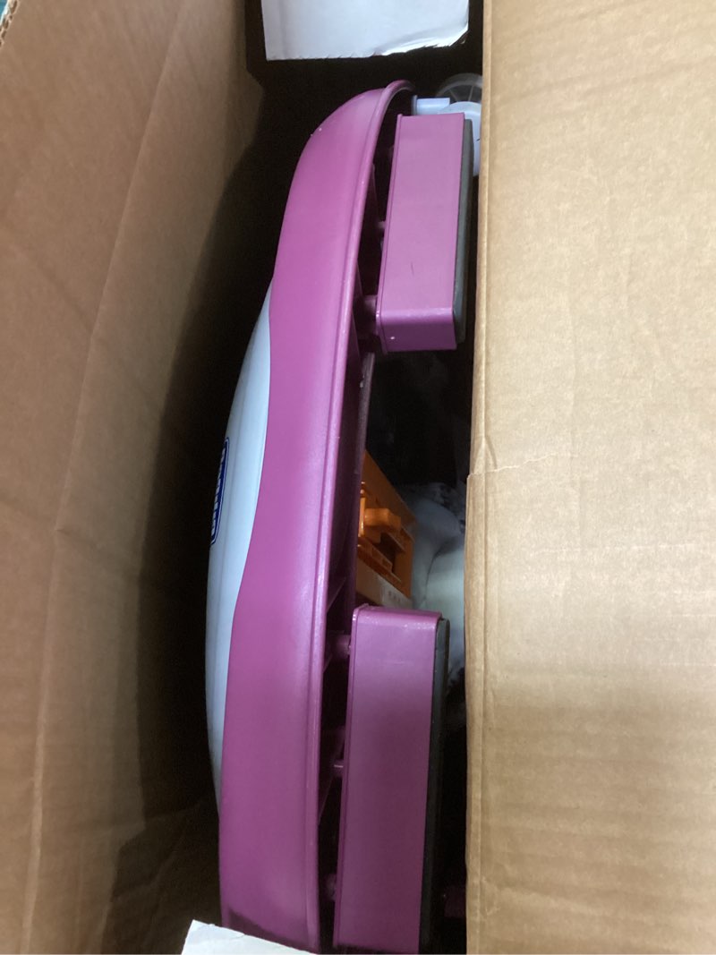 Condition photo showing As Is for chicco walky talky foldable baby walker, multilingual play tray with music and lights, 3 height adjustments, brake pads, for children up to 26 lbs., compact fold, flora/purple/grey