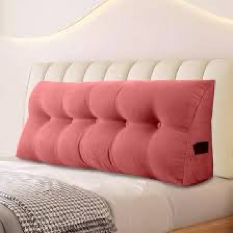 Large Triangular Headboard Pillows Long Backrest Positioning Support Bolster Cushion for Daybed Fluffy Quality Plush Body Wedge Pillow with Removable Cover(Pink-Cal King-71x8x20 in