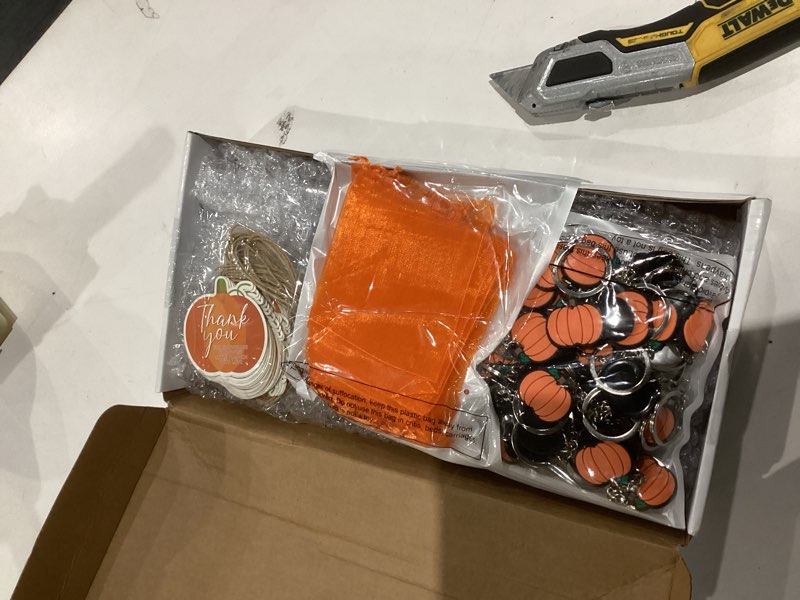 Condition photo showing New/Like New for Roshtia 36 Set Pumpkin Baby Shower Favors for Guests Clear Acrylic Shot Glasses Thank You Tags Keychains Organza Bags Pumpkin Party Supplies for Girl Gender Reveal Favor