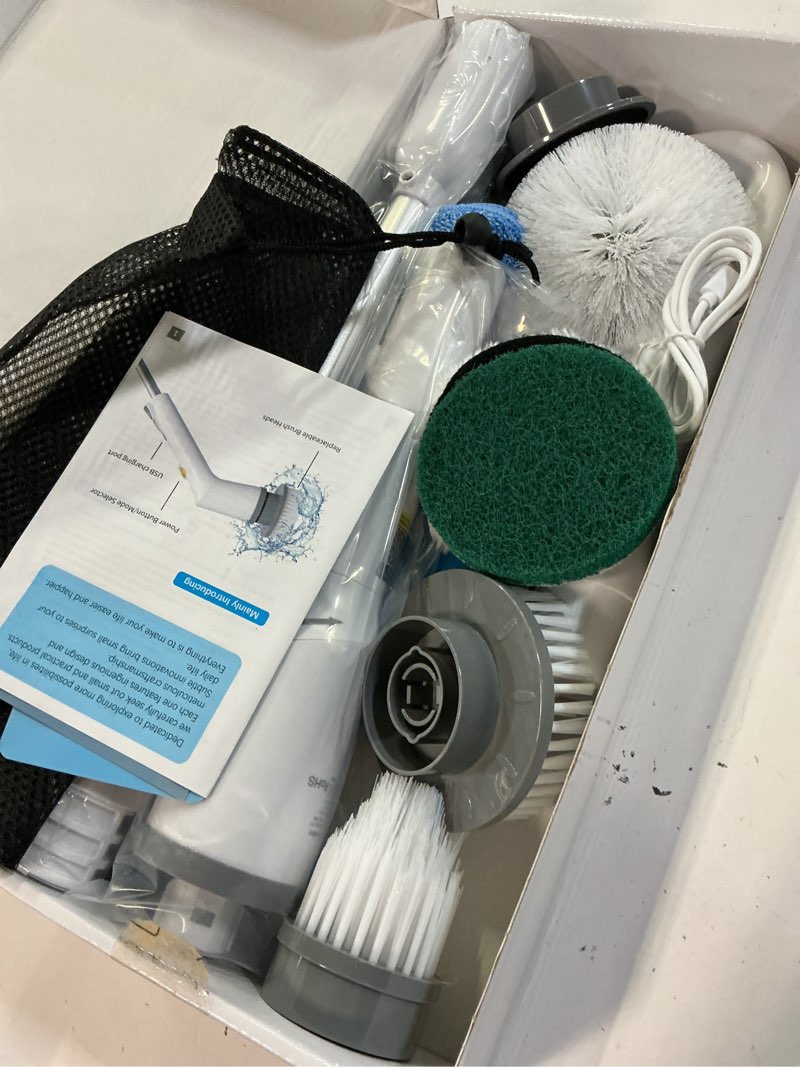 Condition photo showing Good Condition for sorpci electric spin scrubber, 2026 new cordless cleaning brush, shower cleaning brush with 7 replaceable brush heads, power scrubber 3 adjustable speeds, detachable long handle & ipx7 waterproof gray
