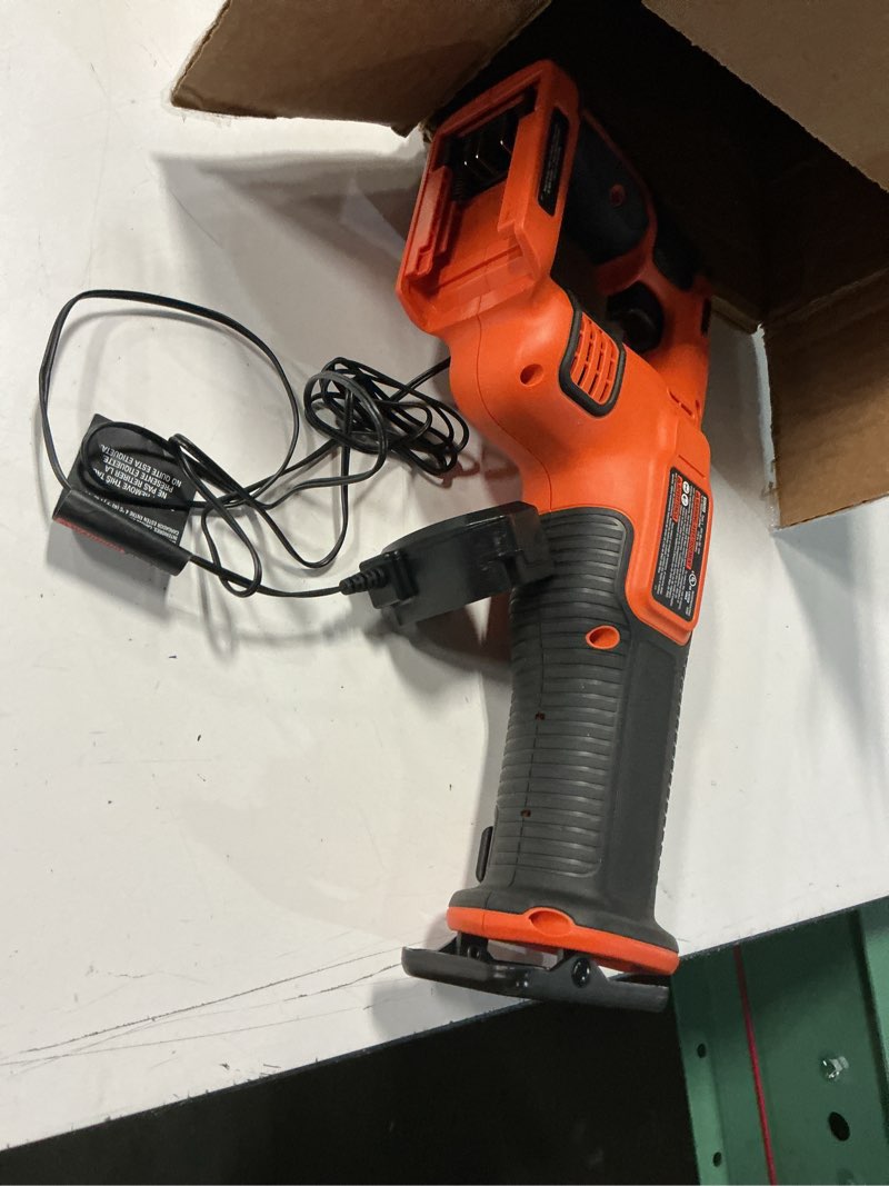 Condition photo showing As Is for black+decker 20v max* cordless reciprocating saw kit (bdcr20c)