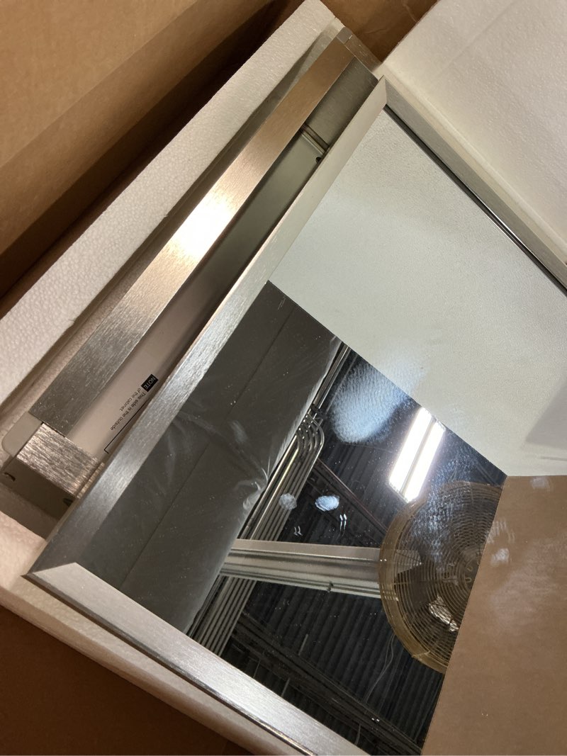 Condition photo showing As Is for idyllor plastic bathroom medicine mirror cabinet 16 x 24 inch, surface and recessed mount, beveled edge mirror white 16x24 inch beveled edge mirror