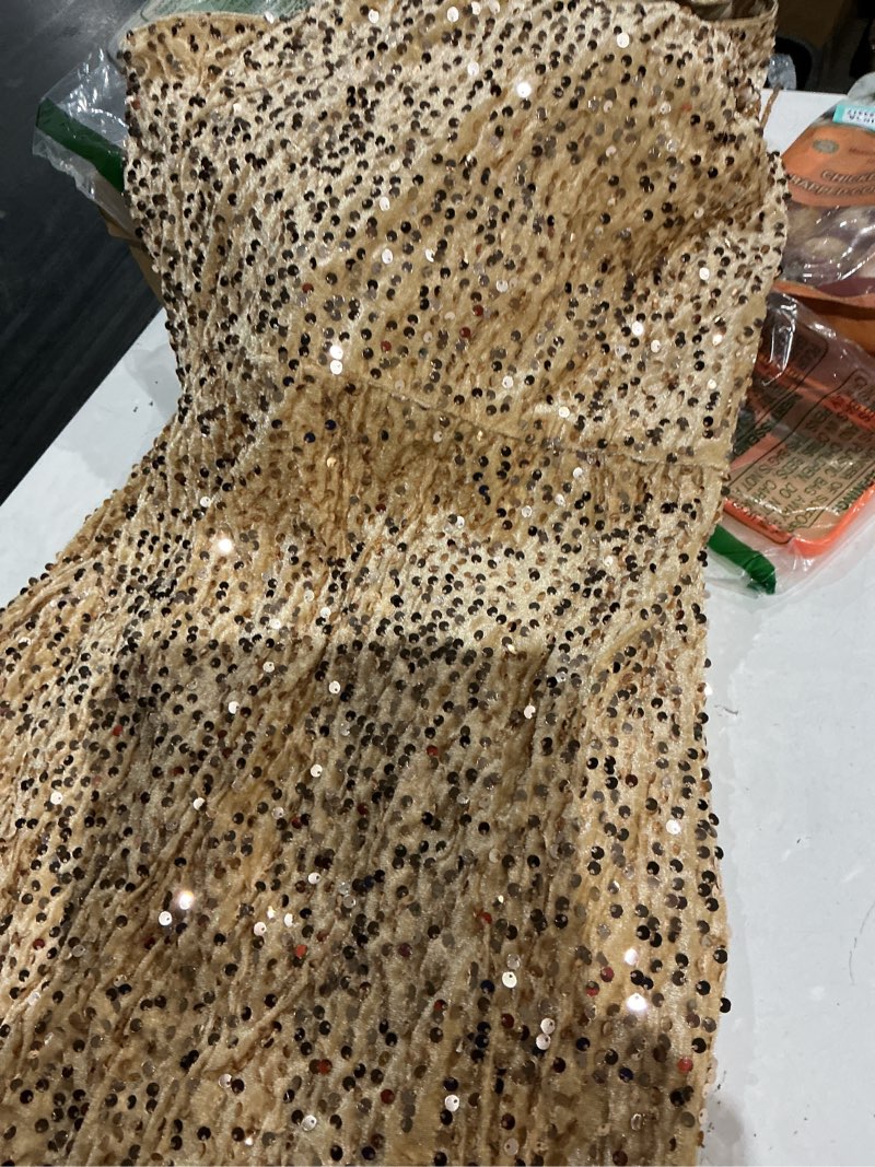 Condition photo showing Good Condition for kaei&shi sequin velvet prom dress,cut out one shoulder short formal dresses,sparkly outfits women hoco birthday cocktail medium gold