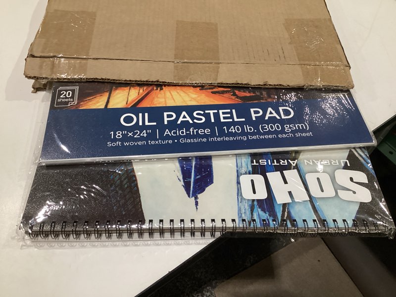 Condition photo showing As Is for SoHo Urban Artist Fine Textured Professional Pastel Paper Pad- 140 lb - 2 Pk 18x24 - Acid-Free Fine Textured Canvas w/Glassine Sheets, 40 Total Perforated Sheets, Durable Oil Pastel Pad for Artists 18x24" - Set of 2
