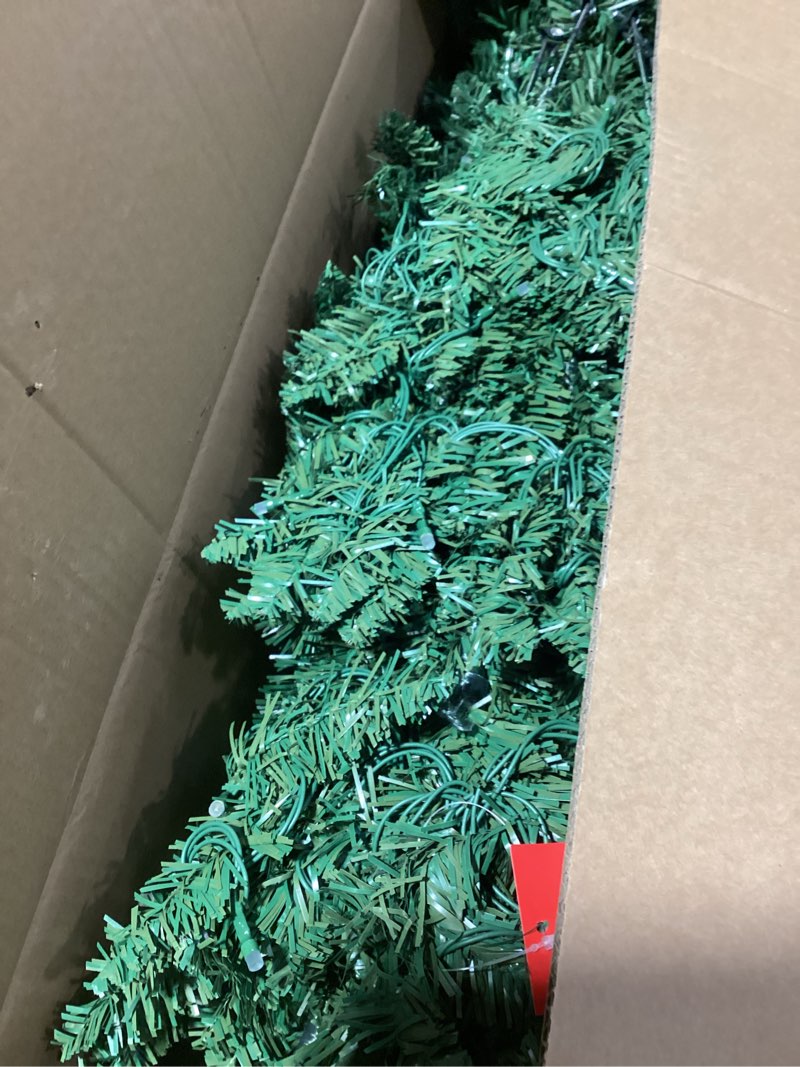 Condition photo showing As Is for HOLLO STAR 7.5 ft Prelit Christmas Tree with 351 LED Lights, App Control, Artificial Pencil Christmas Tree with Multi-Color RGBW Lights, 1053 Branch Tips, Skinny, Metal Base, for Home, Party 7ft 6in