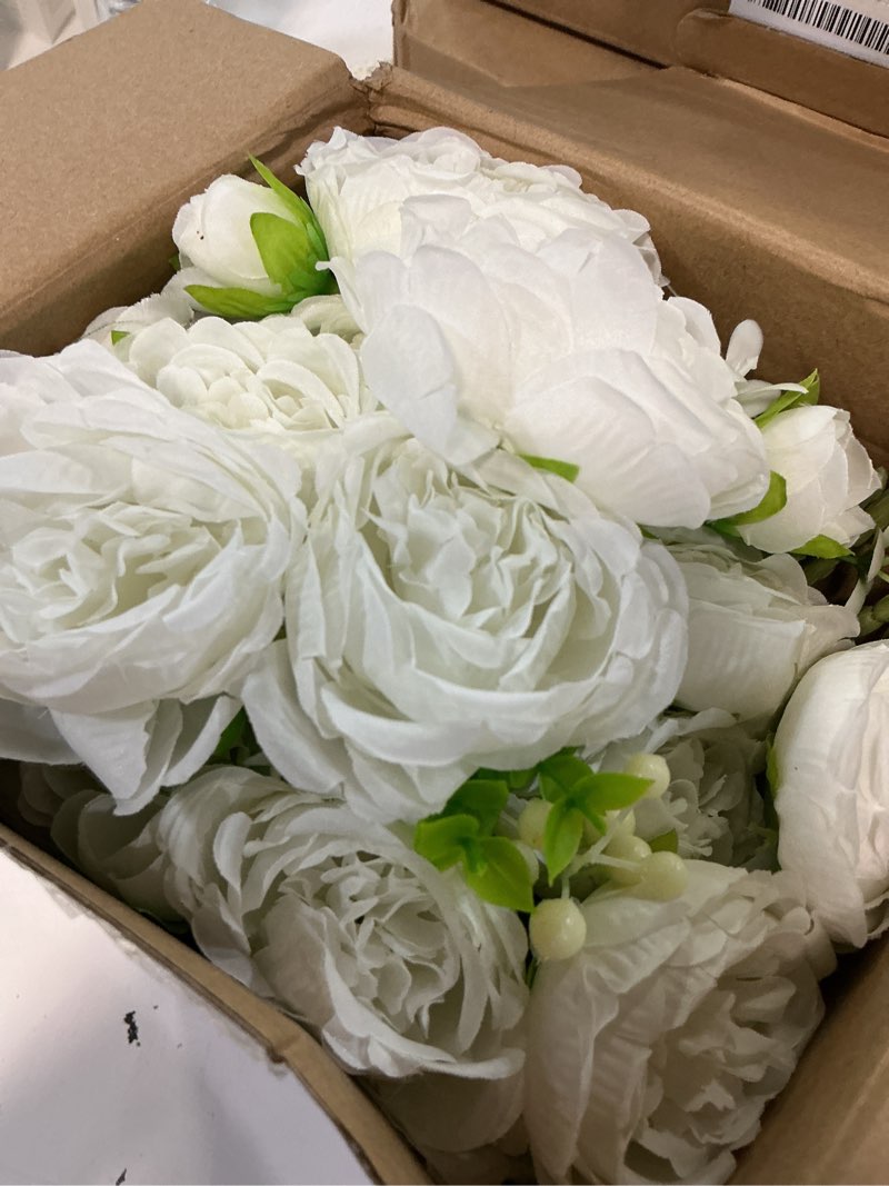 Condition photo showing Good Condition for geosar 8 bundles artificial peonies flowers fake silk peony bouquet faux peonies flowers bulk for decoration vase floral arrangements wedding party table (white) green, white 8