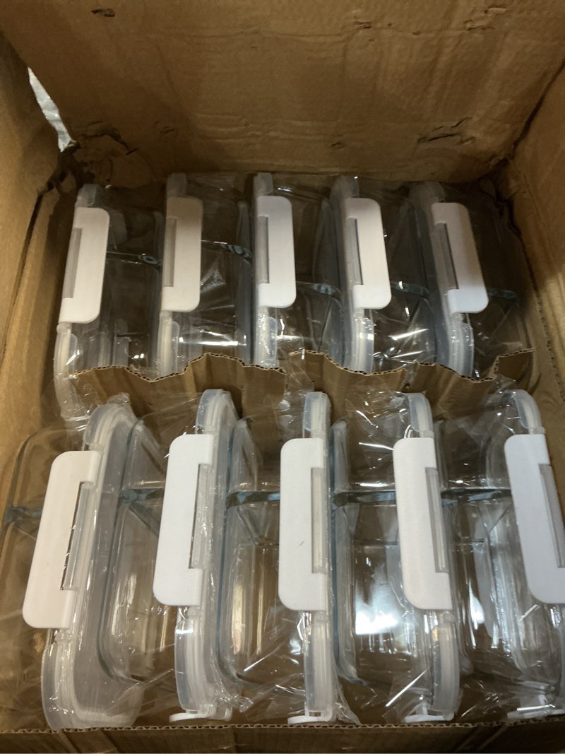 Condition photo showing New/Like New for komuee 10 packs 30oz glass meal prep containers 2 compartments,glass food storage containers with lids,airtight lunch bento boxes,oven,freezer and dishwasher safe, white