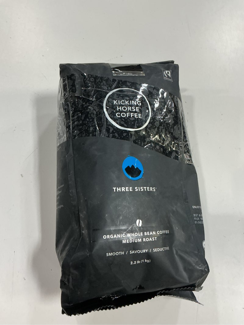 Condition photo showing Good Condition for Best by 01/09/27 Kicking Horse Coffee, Three Sisters, Medium Roast, Whole Bean, 2.2 Pound - Certified Organic, Fairtrade, Kosher Coffee 35.2 Ounce (Pack of 1)
