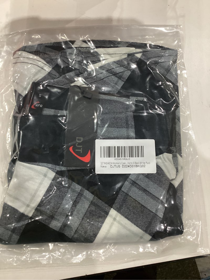 Condition photo showing New/Like New for DJT Women Plaid Skirts Soft Stretchy High Waist Flared A-Line Mini Skater Skirt with Shorts Small Black White Plaid
